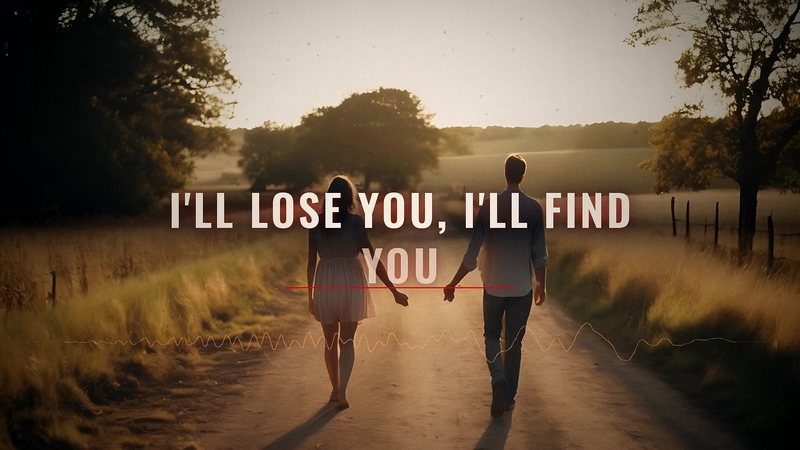 A couple walking hand in hand down a country road at sunrise, with the words I'll lose you, I'll find you