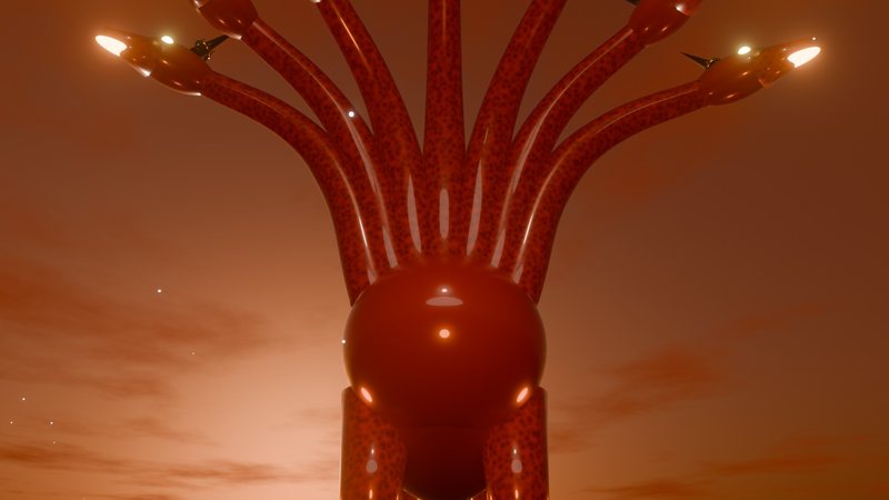 The seven-headed scarlet beast towering over a red sky